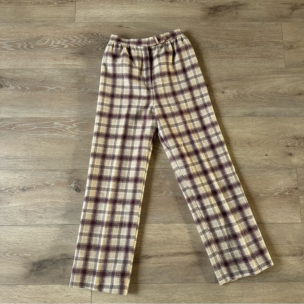 Vintage 1960s Style Wool Plaid Straight Leg Pants Size 24